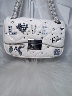 🤍Aldo White Crossbody Bag with Blue Embellishments